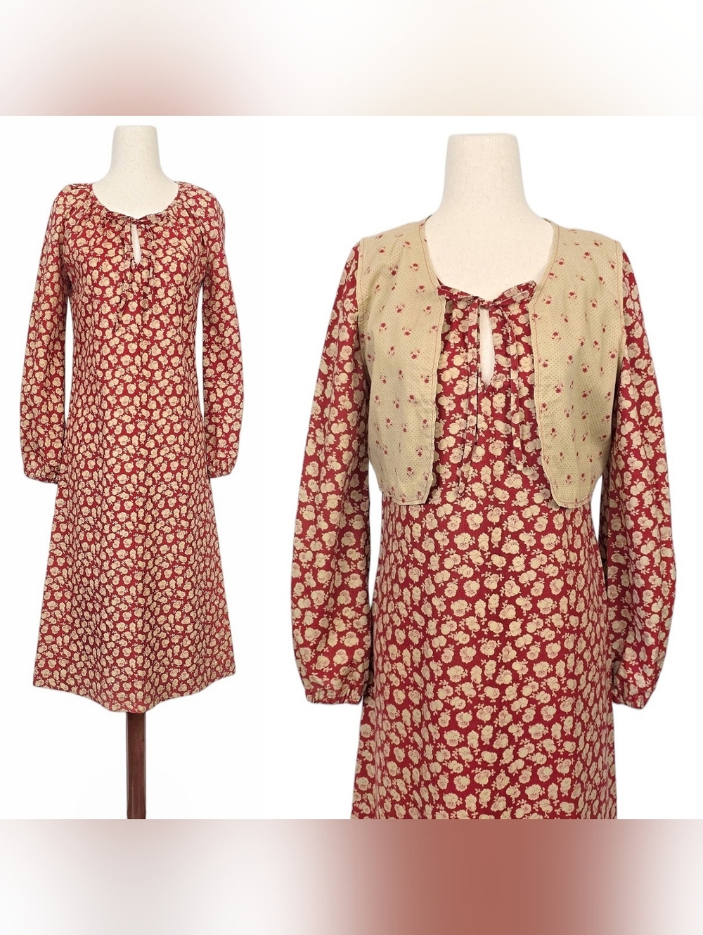 1970s Vintage Dress Cropped Vest Set Cotton Hippie Boho 70s Handmade XS Small